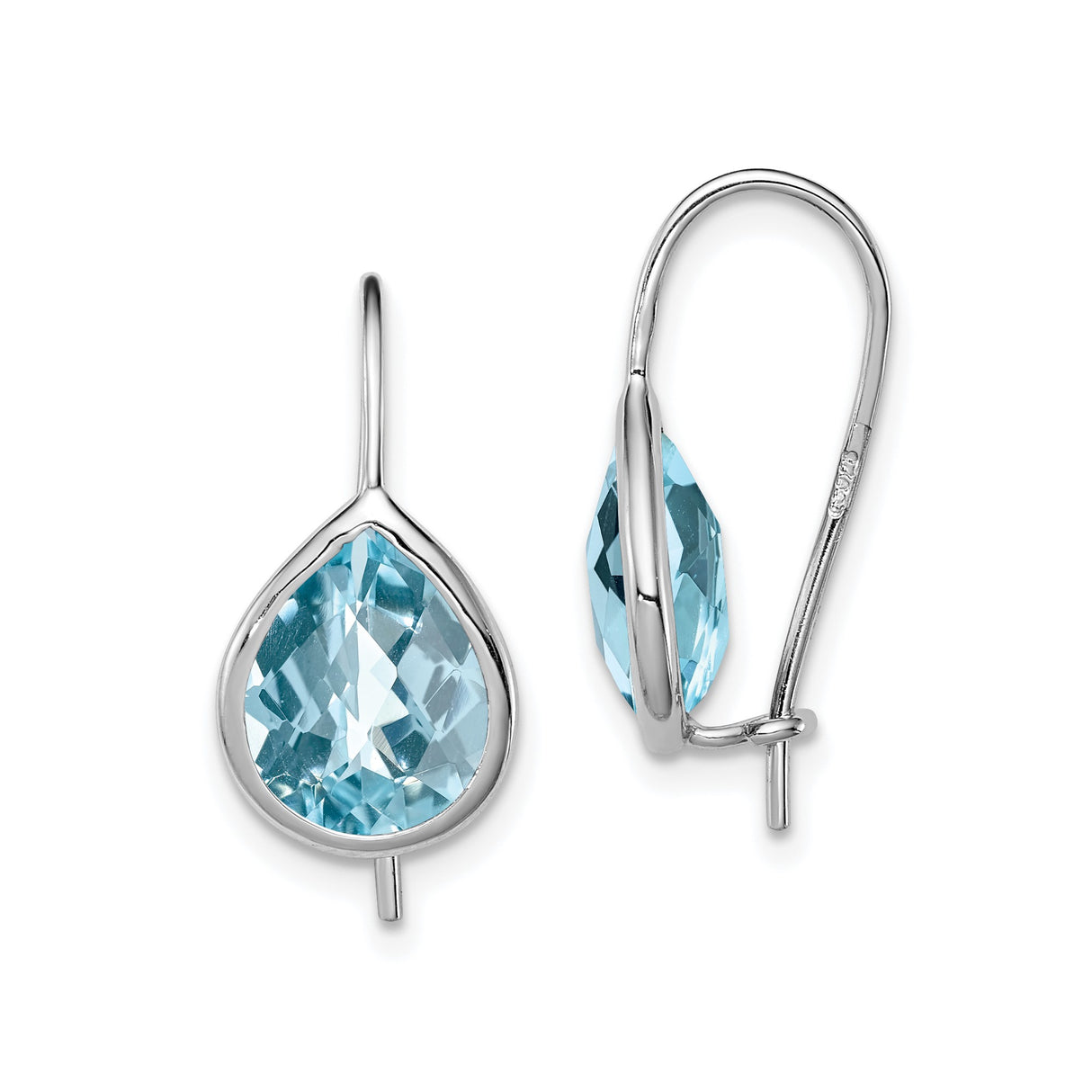 Sterling Silver Teardrop Dangle Earrings with Sky Blue Topaz, Bezel Setting, December Birthstone