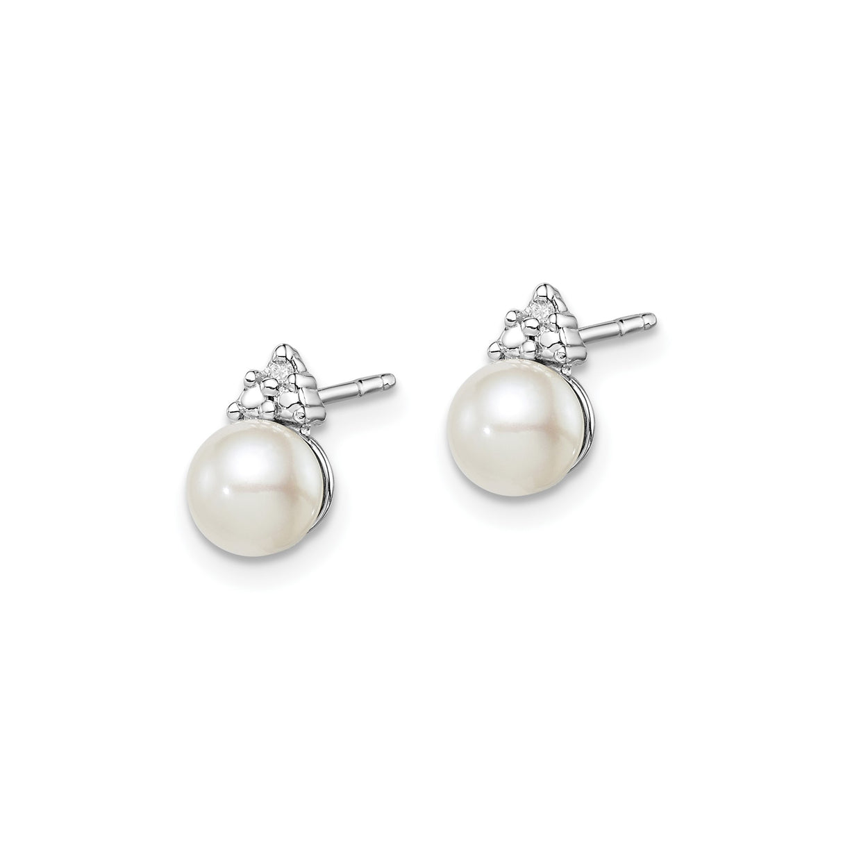 Sterling Silver Pearl Stud Earrings with Diamond Cluster Accents, Classic Bridal Jewelry