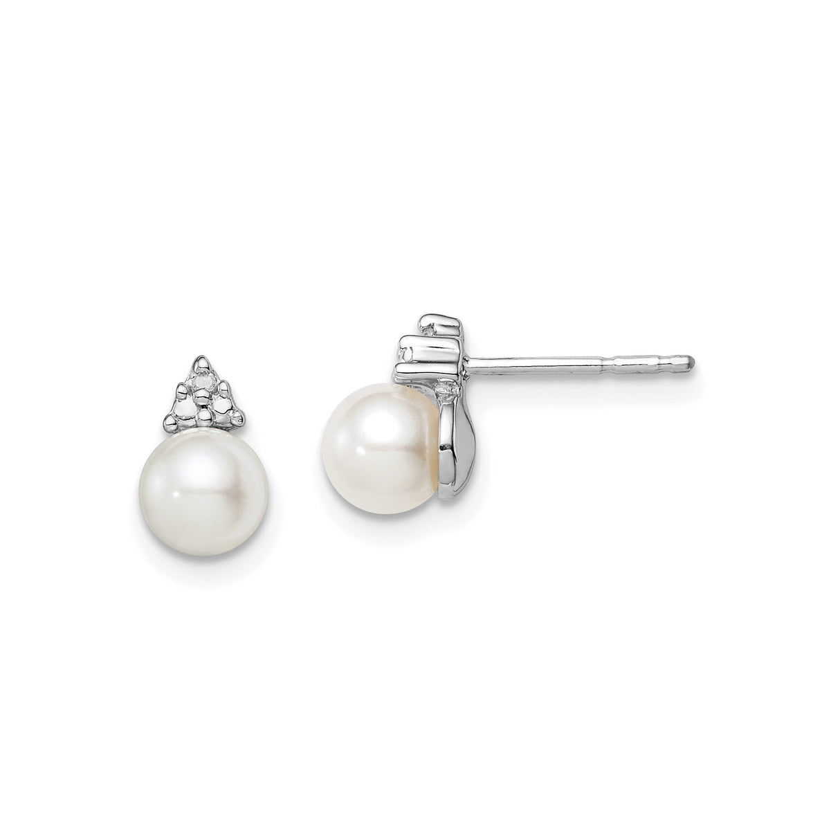 Sterling Silver Pearl Stud Earrings with Diamond Cluster Accents, Classic Bridal Jewelry
