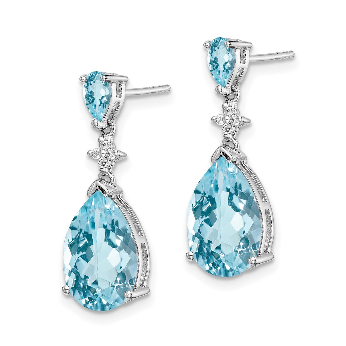 Sterling Silver Dangle Earrings with Pear Shaped Sky Blue Topaz and Star Motif Design