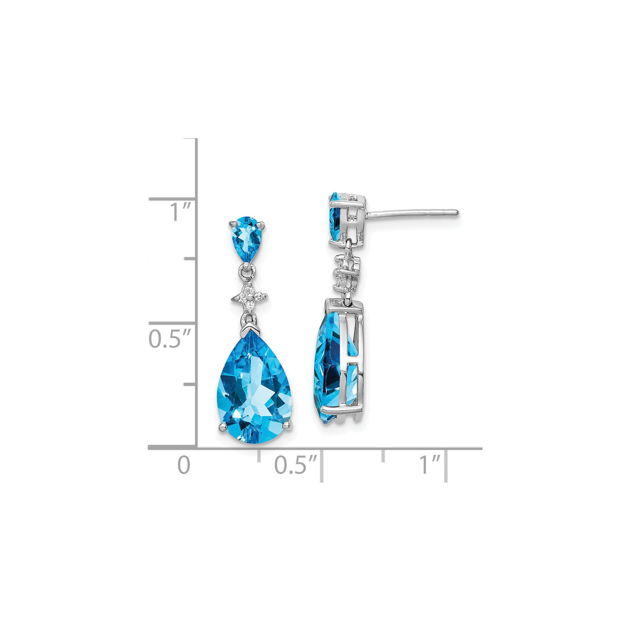 Sterling Silver Dangle Earrings with Pear Shaped Sky Blue Topaz and Star Motif Design