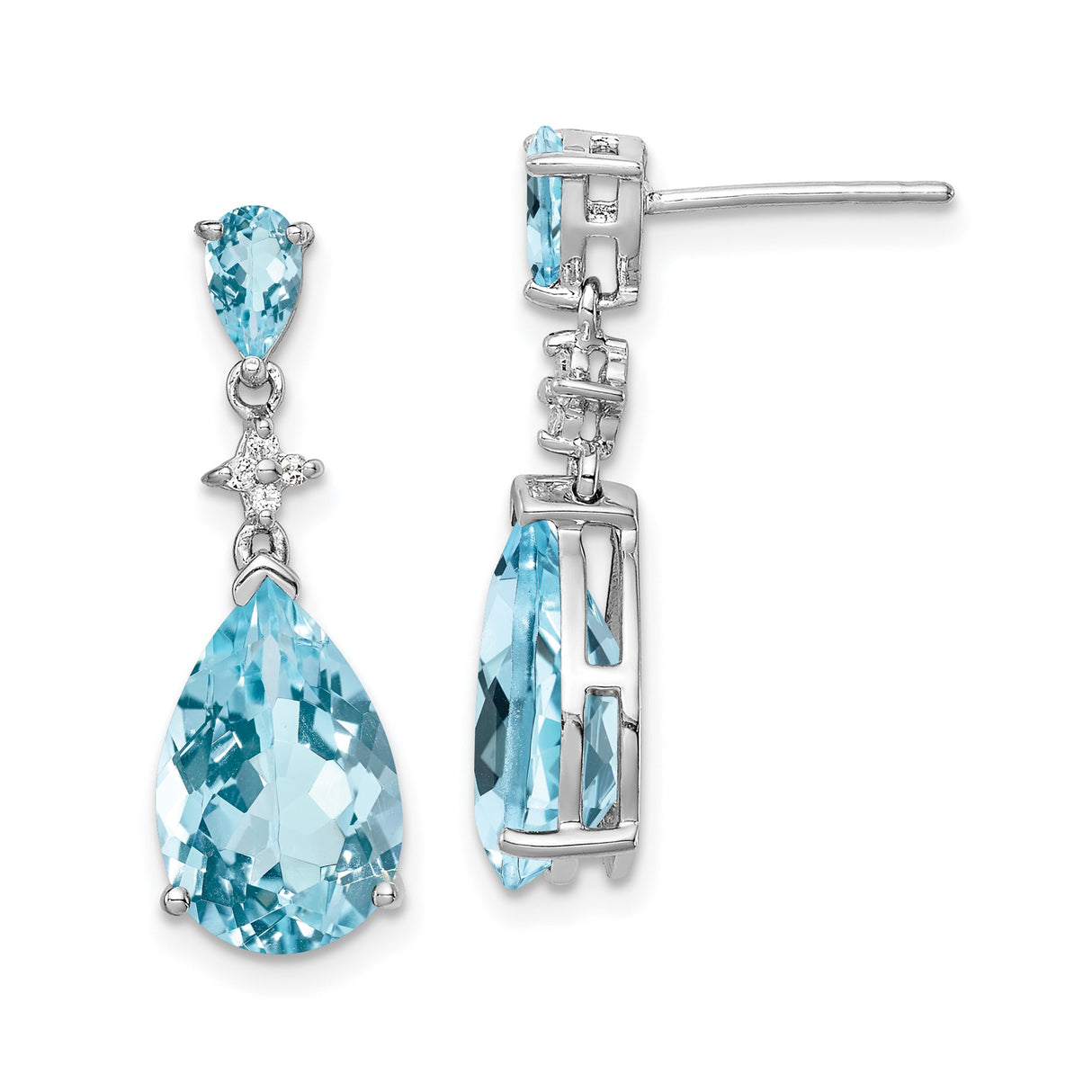 Sterling Silver Dangle Earrings with Pear Shaped Sky Blue Topaz and Star Motif Design