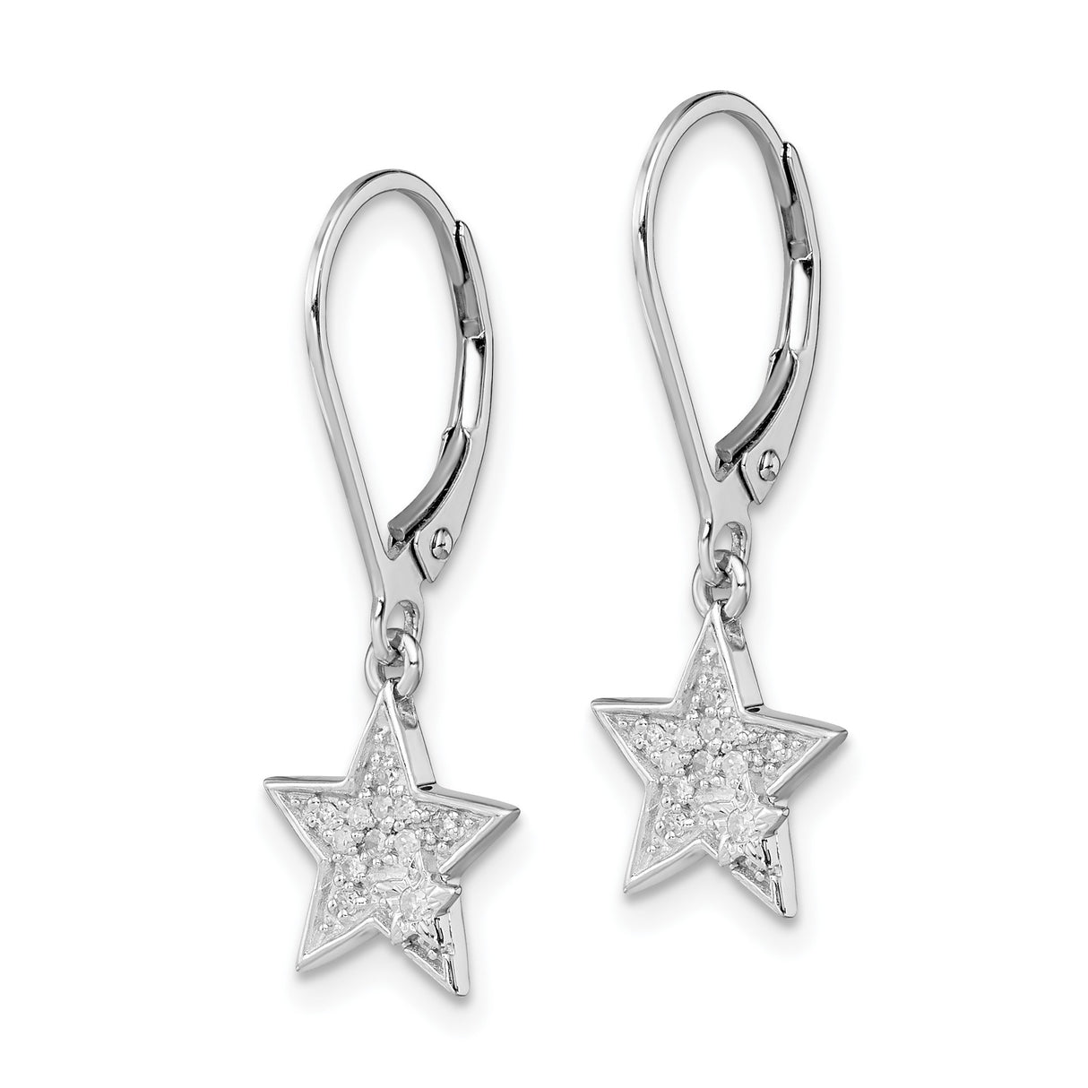 Sterling Silver Drop Earrings with Diamonds, Star Charm Celestial Design for Women