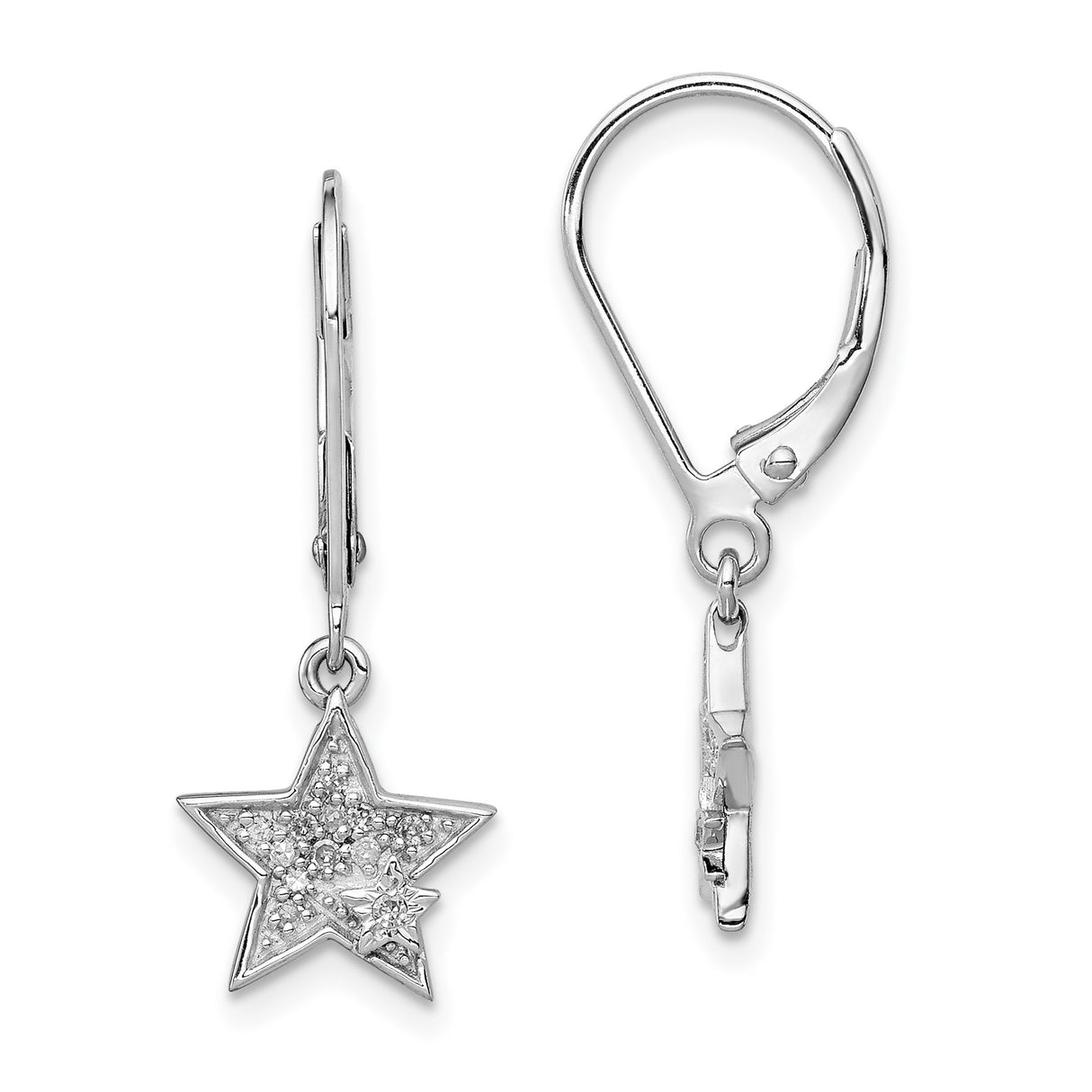 Sterling Silver Drop Earrings with Cubic Zirconia, Star Charm Celestial Design for Women
