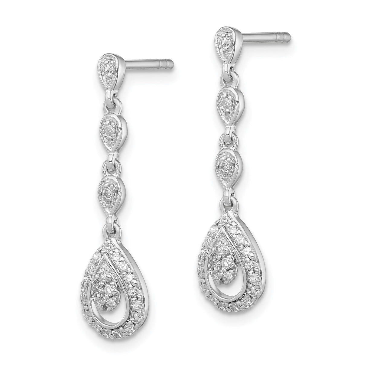 Sterling Silver Teardrop Dangle Earrings with Cascading Pear-Shaped Diamonds