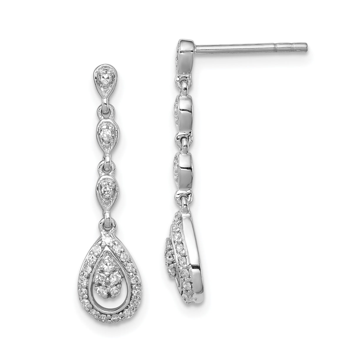 Sterling Silver Teardrop Dangle Earrings with Cascading Pear-Shaped Cubic Zirconia