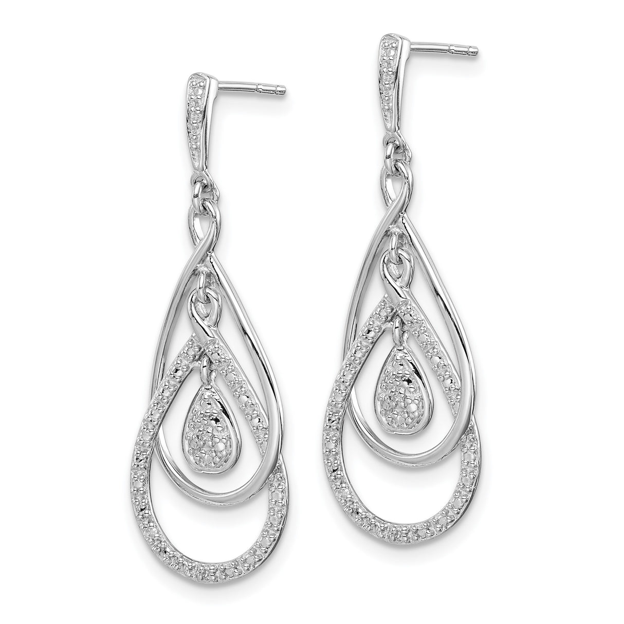 Sterling Silver Dangle Earrings with Diamond Accents, Layered Teardrop Design