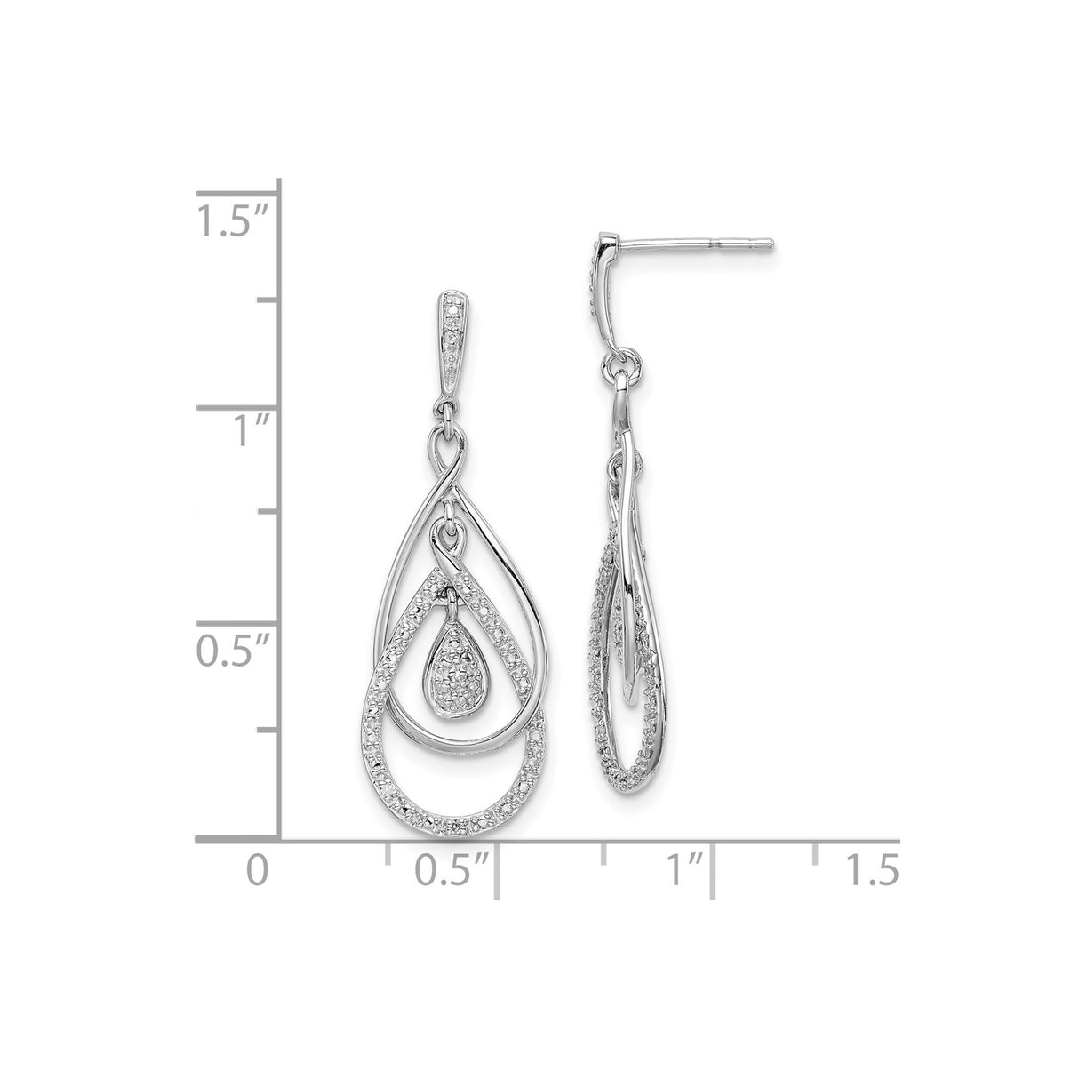 Sterling Silver Dangle Earrings with Diamond Accents, Layered Teardrop Design