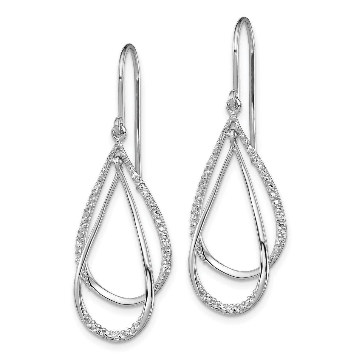 Sterling Silver Dangle Earrings with Diamond, Textured Open Teardrop Design for Women