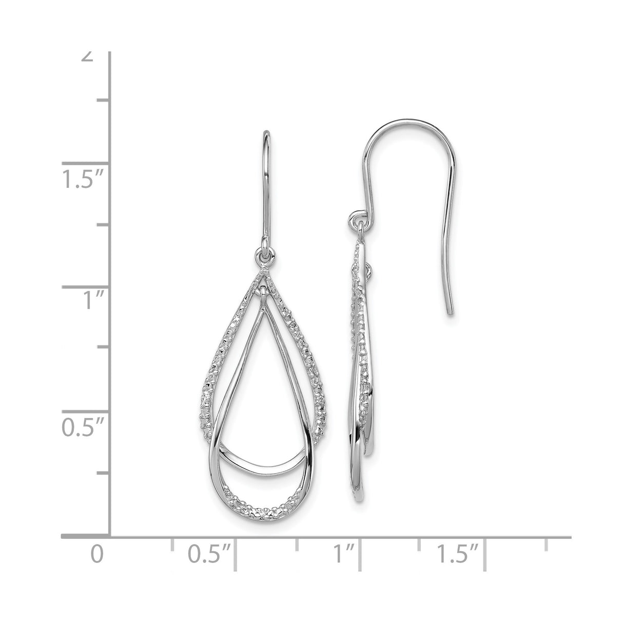 Sterling Silver Dangle Earrings with Diamond, Textured Open Teardrop Design for Women