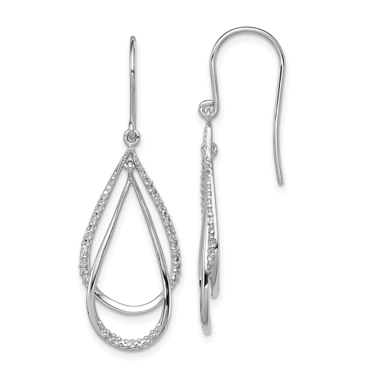 Sterling Silver Dangle Earrings with Diamond, Textured Open Teardrop Design for Women