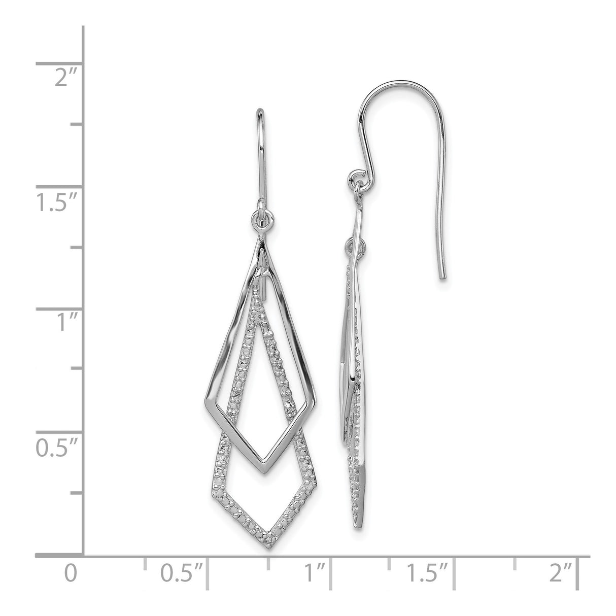 Sterling Silver Dangle Earrings, Diamond Shaped Geometric Drop Design for Women