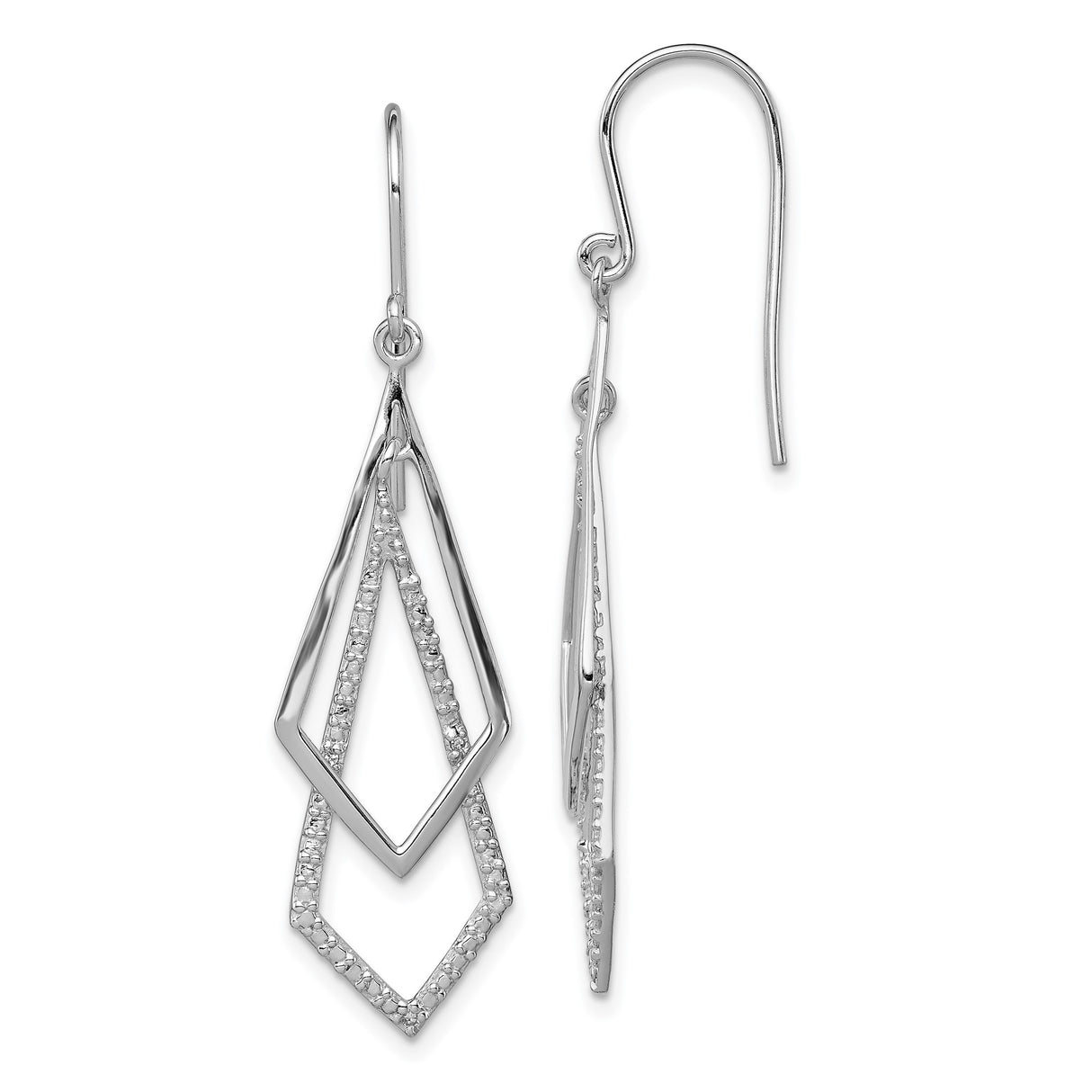Sterling Silver Dangle Earrings, Diamond Shaped Geometric Drop Design for Women