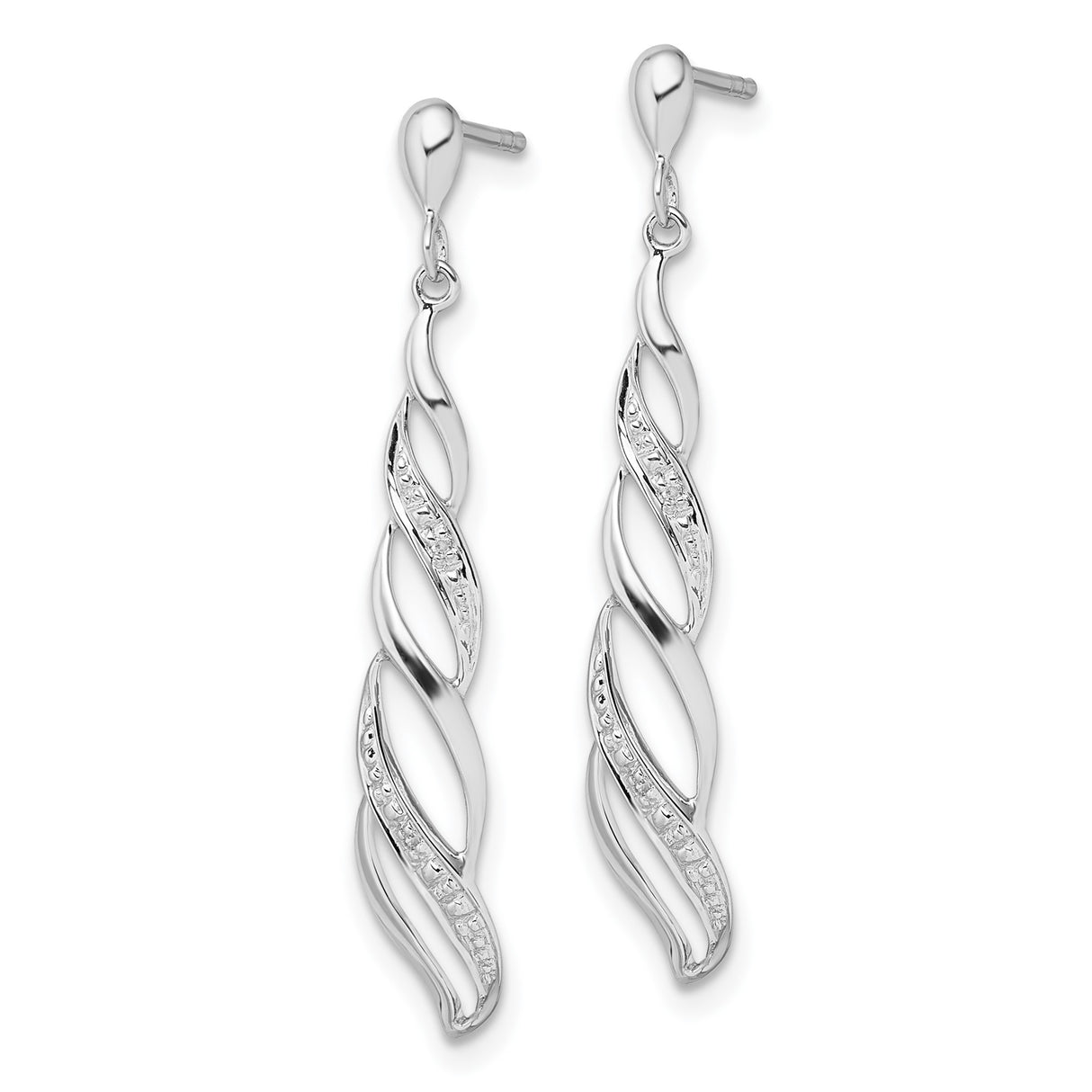 Sterling Silver Dangle Earrings with Diamond Accents, Twisted Wave Drop Design for Women