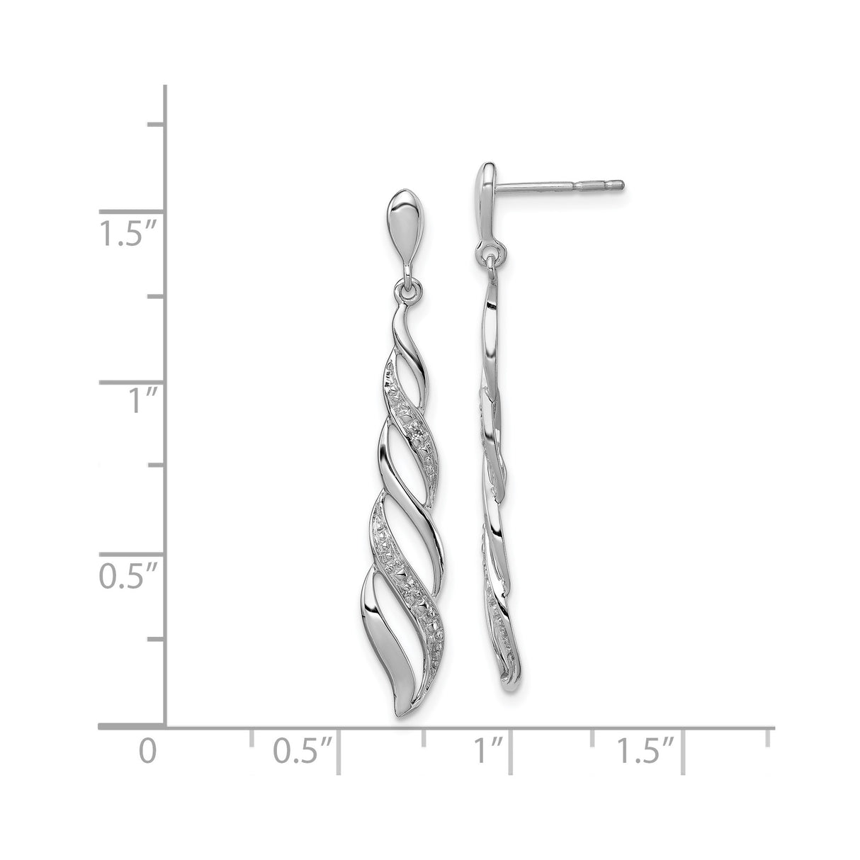 Sterling Silver Dangle Earrings with Diamond Accents, Twisted Wave Drop Design for Women