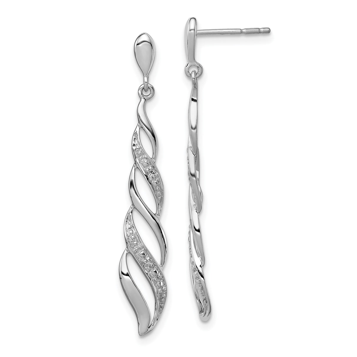 Sterling Silver Dangle Earrings with Diamond Accents, Twisted Wave Drop Design for Women