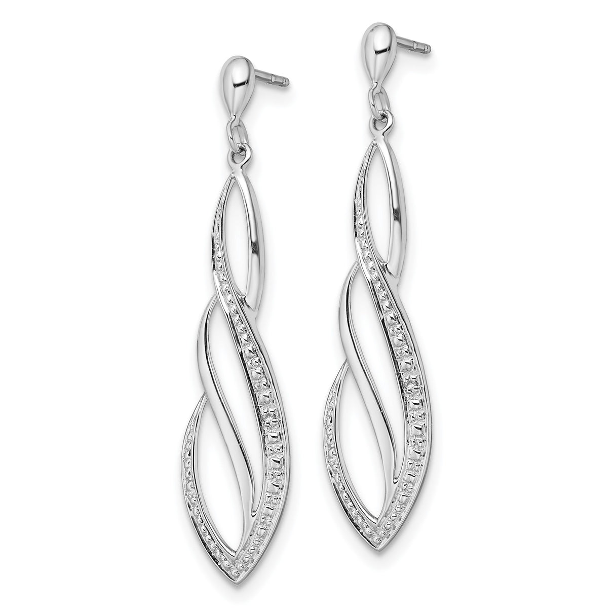 Sterling Silver Dangle Earrings with Diamond Accents and Twisted Marquise Design