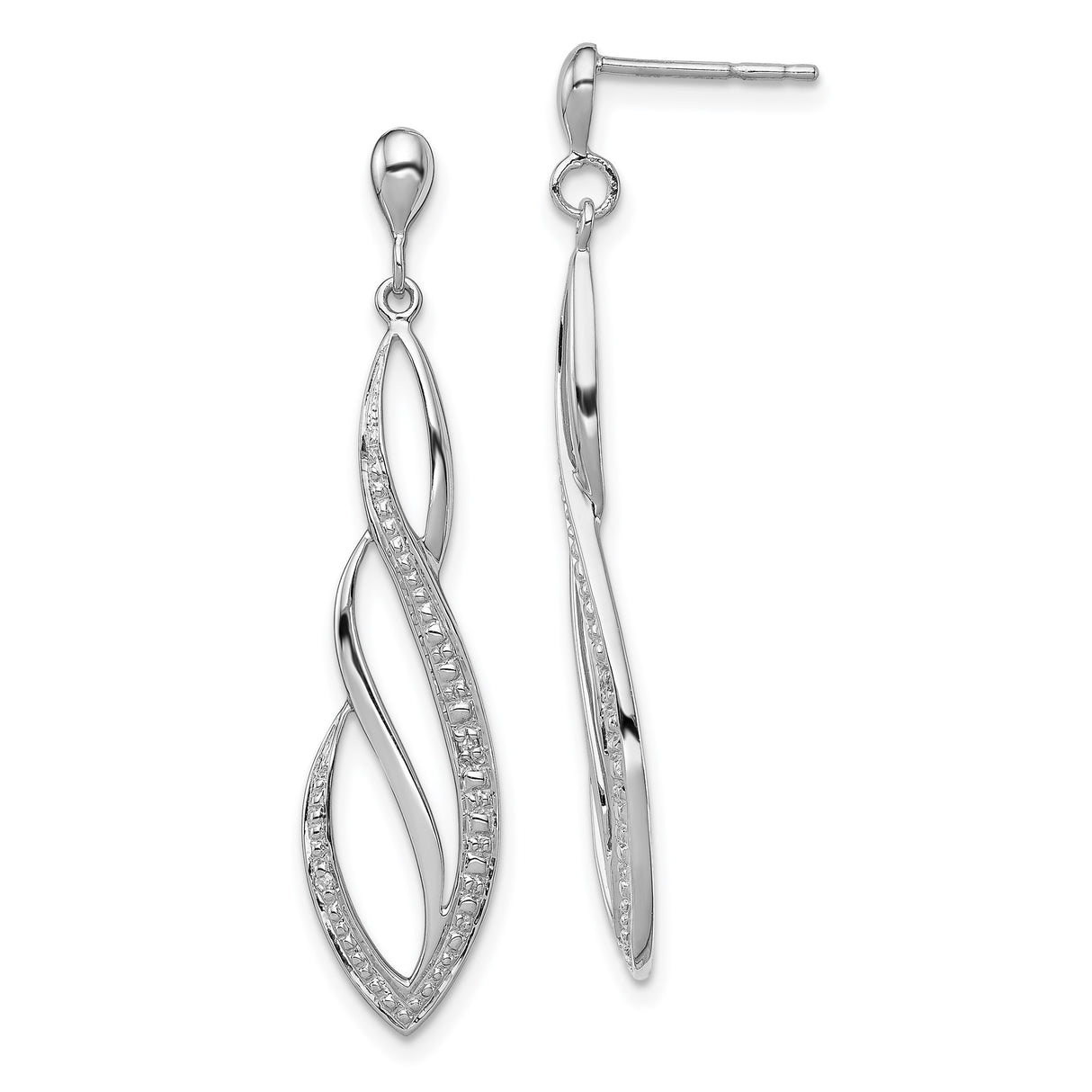 Sterling Silver Dangle Earrings with Diamond Accents and Twisted Marquise Design