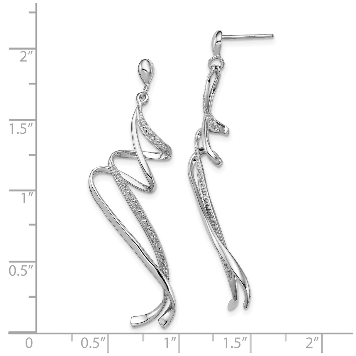 Sterling Silver Dangle Earrings with Diamond, Twisted Ribbon Design, Abstract Style