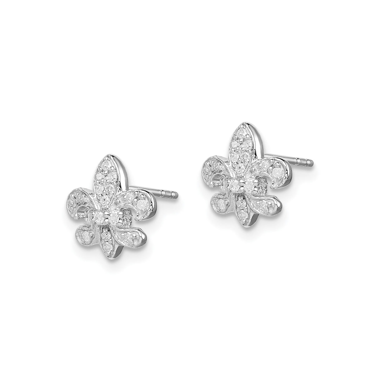 Sterling Silver Fleur-de-Lis Stud Earrings with Diamonds Accents for Women
