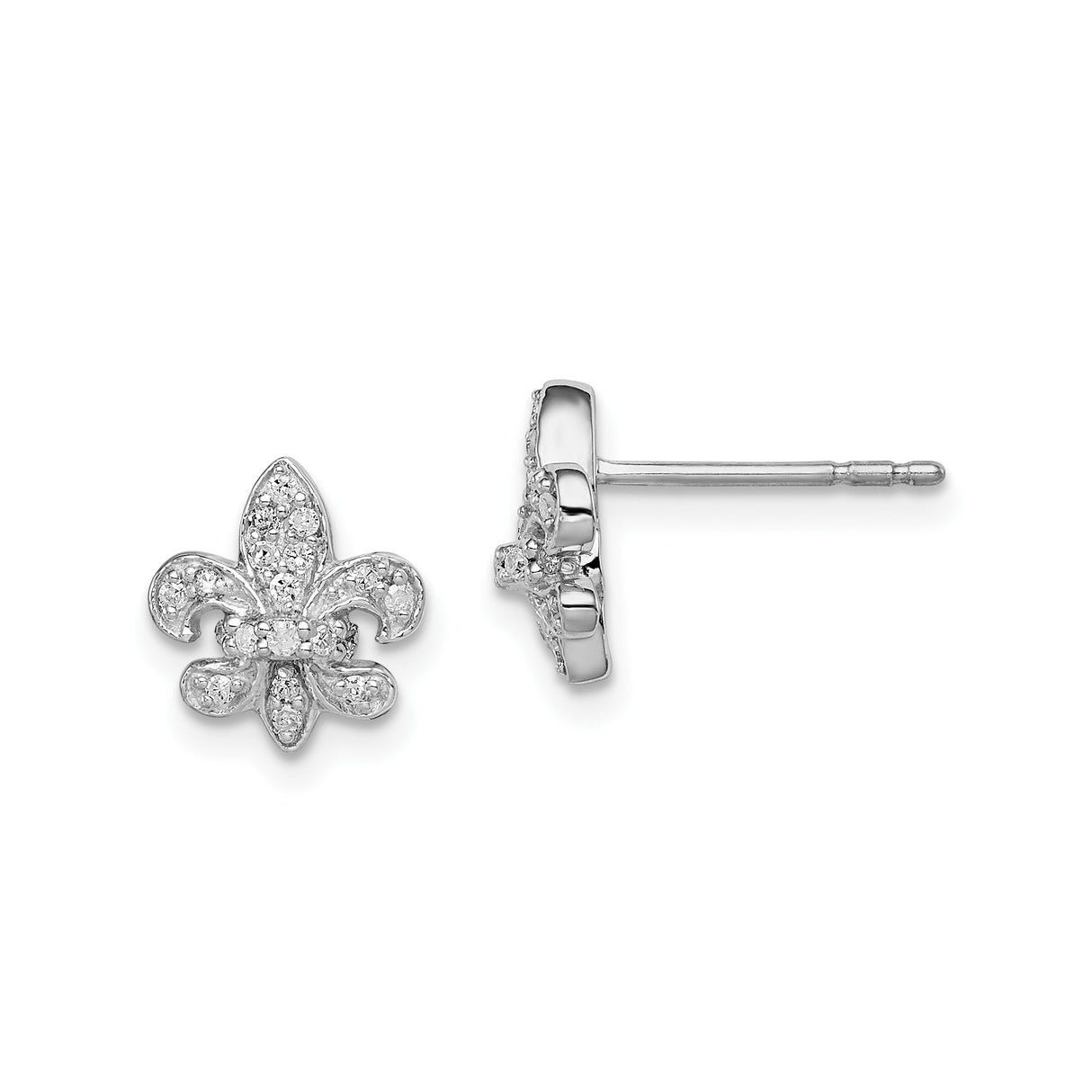 Sterling Silver Fleur-de-Lis Stud Earrings with Cubic Zirconia Accents for Women