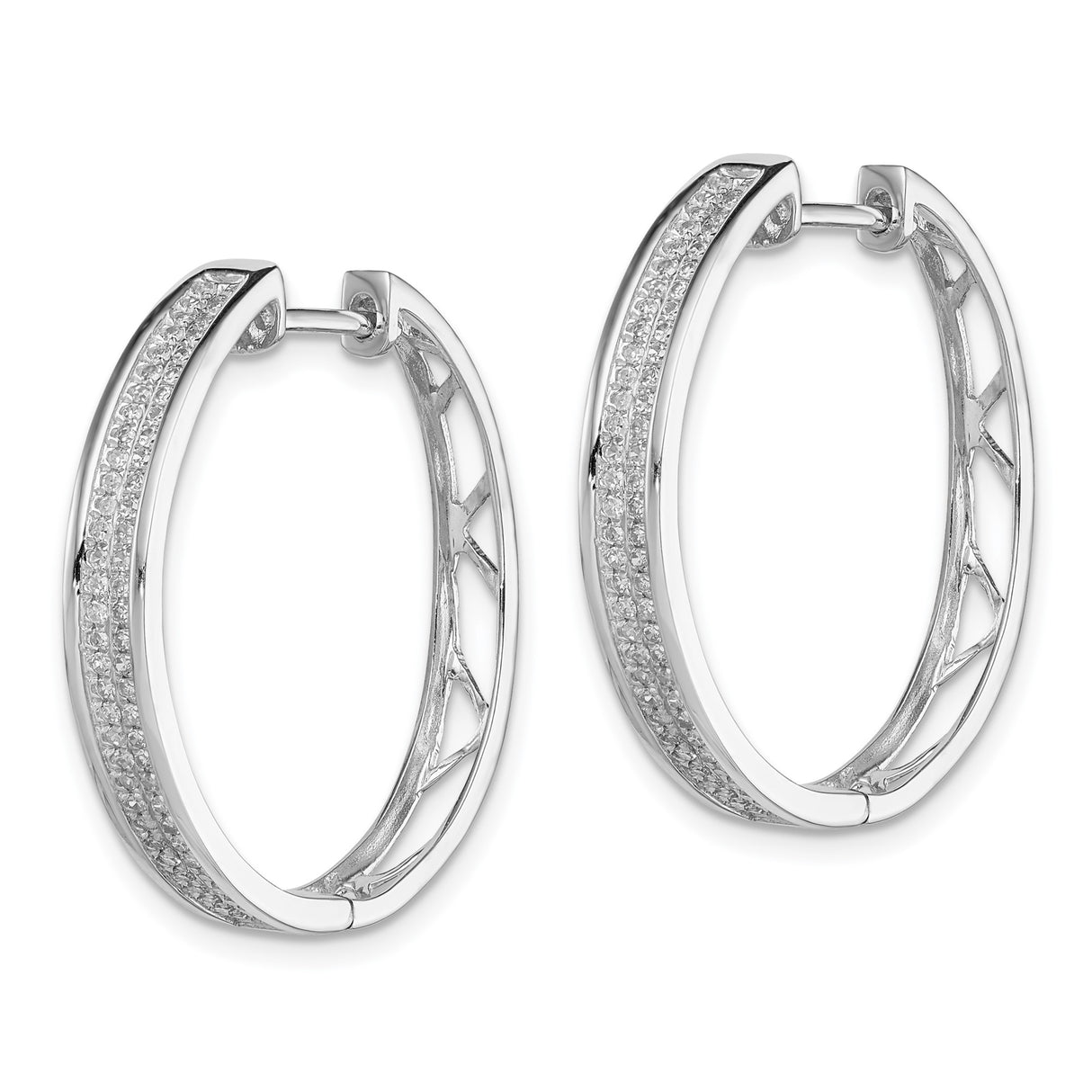 Sterling Silver Hoop Earrings with Diamond Accents, Polished Finish, Lightweight Hinged Design