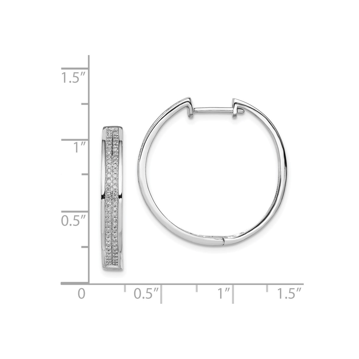 Sterling Silver Hoop Earrings with Diamond Accents, Polished Finish, Lightweight Hinged Design