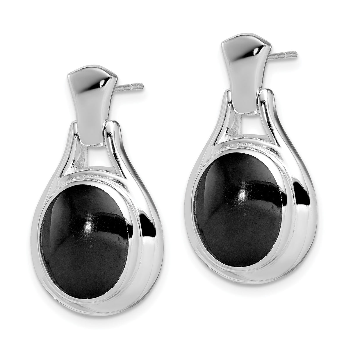 Sterling Silver Dangle Post Earrings with Black Onyx, Modern Minimalist Style for Women