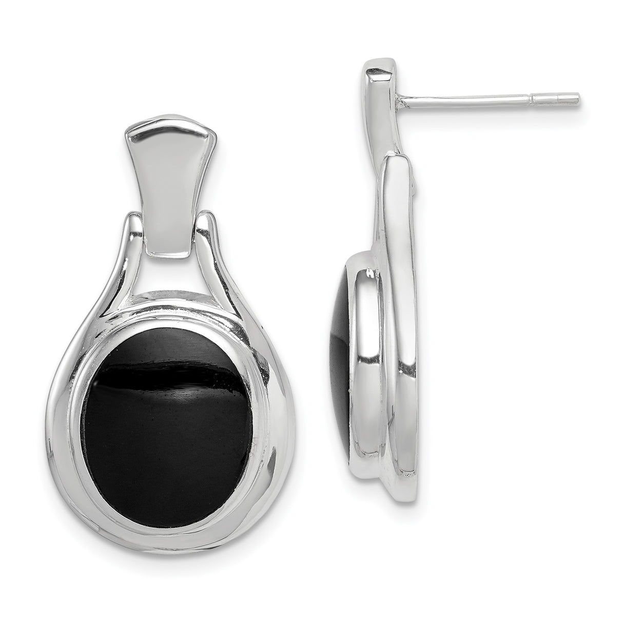 Sterling Silver Dangle Post Earrings with Black Onyx, Modern Minimalist Style for Women