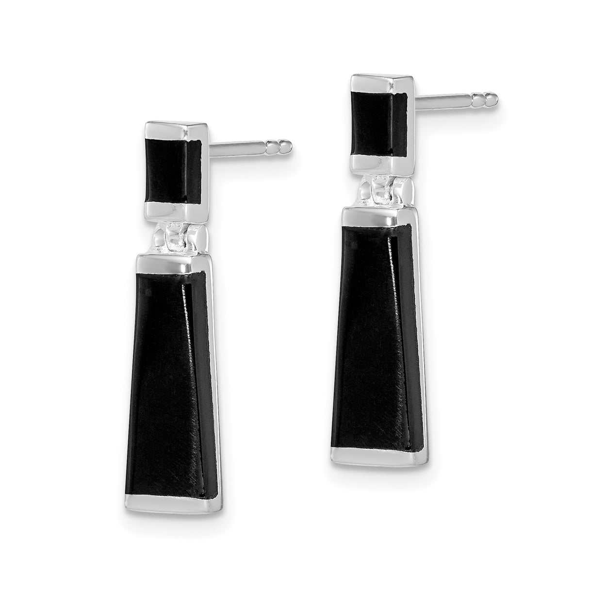 Sterling Silver Drop Earrings with Black Onyx, Rectangular Modern Geometric Design
