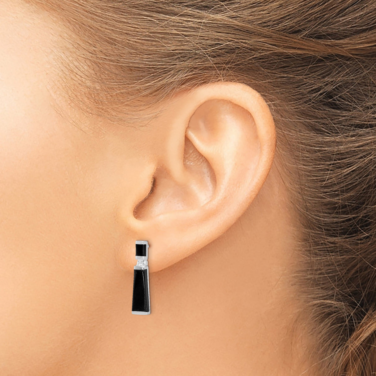 Sterling Silver Drop Earrings with Black Onyx, Rectangular Modern Geometric Design