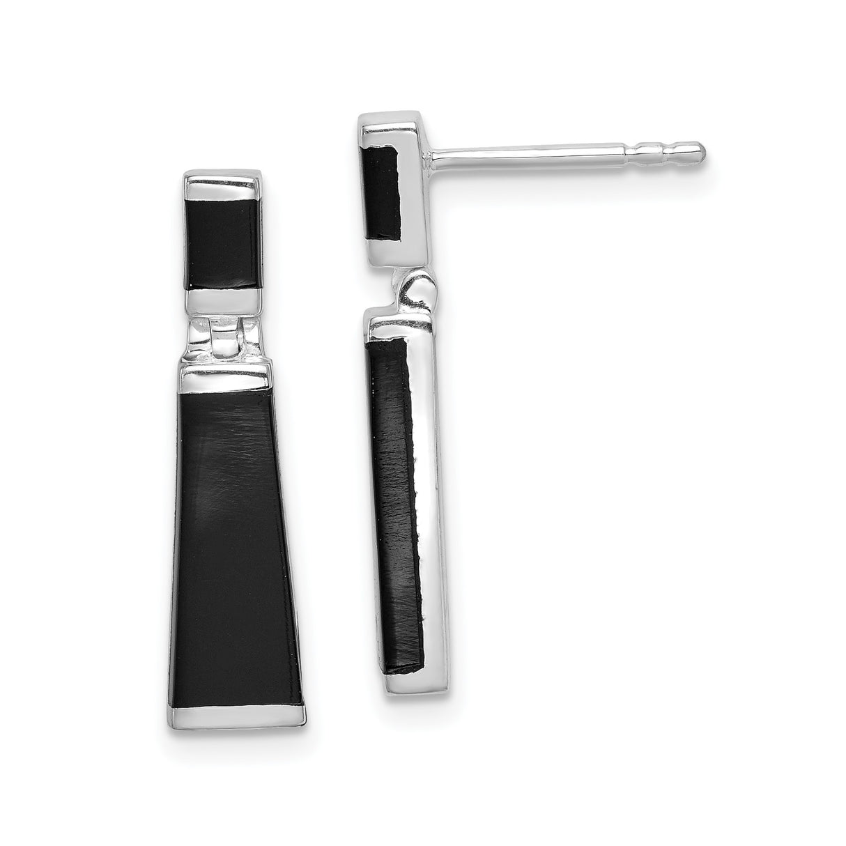 Sterling Silver Drop Earrings with Black Onyx, Rectangular Modern Geometric Design