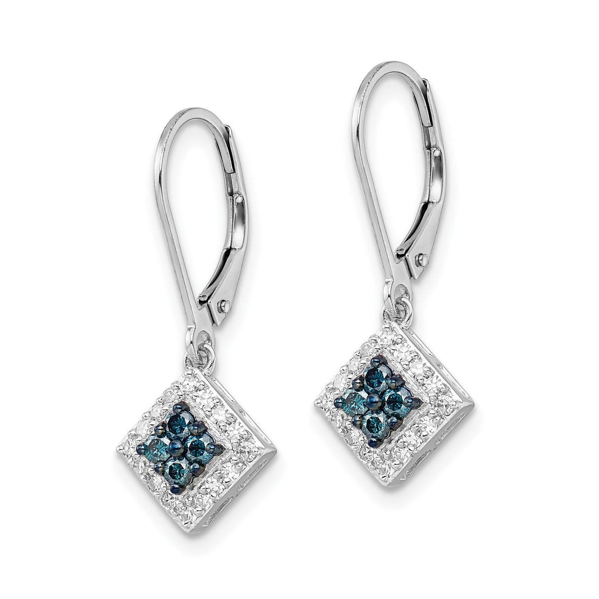 Sterling Silver Dangle Earrings with Diamond, Square Drop, Geometric Cluster Style