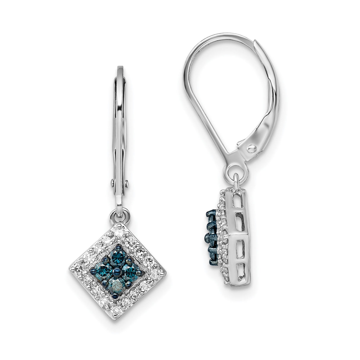 Sterling Silver Dangle Earrings with Diamond, Square Drop, Geometric Cluster Style