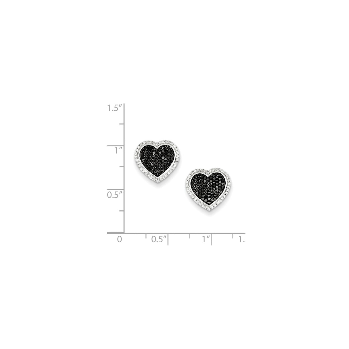 Sterling Silver Heart Shaped Stud Earrings with Black and White Diamonds