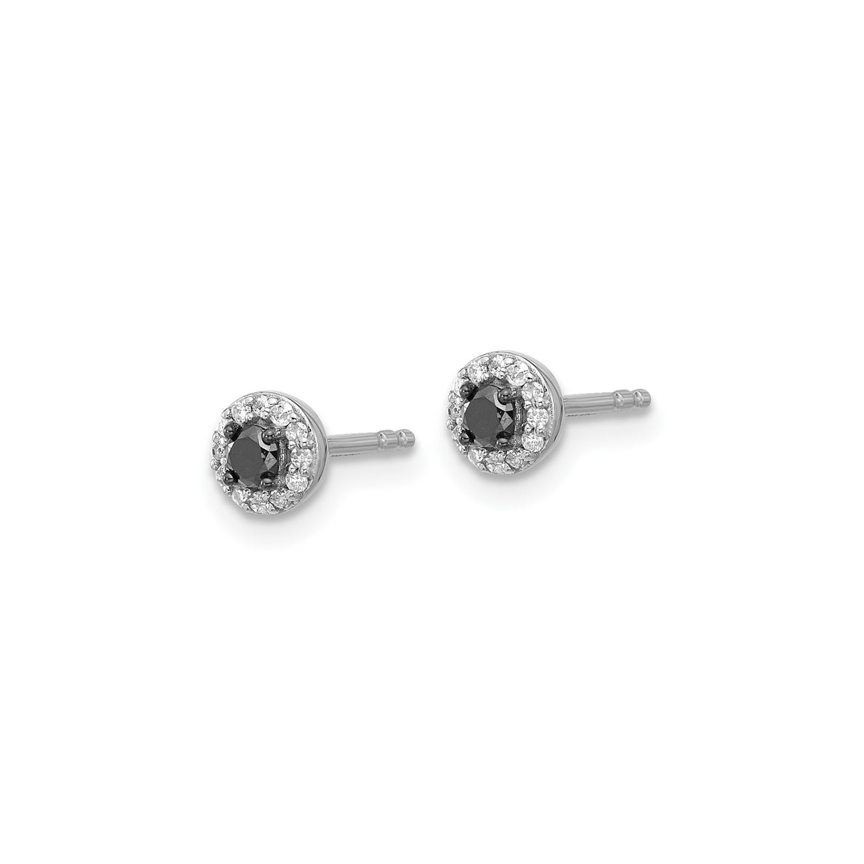 Sterling Silver Stud Earrings with Black Diamond Center and Halo Design