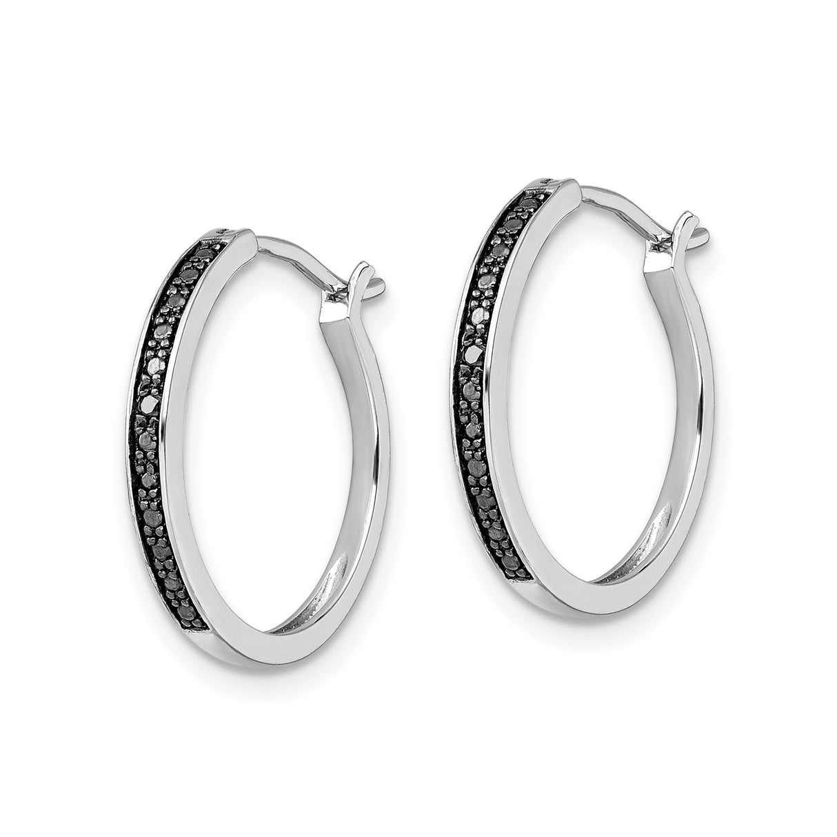 Sterling Silver Hoop Earrings with Black Diamond, Modern Minimalist Polished Design
