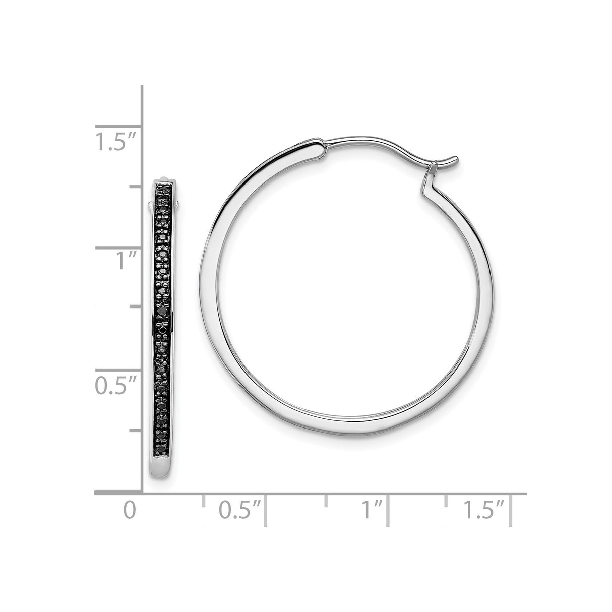 Sterling Silver Hoop Earrings with Black Diamond Accents, Sleek Modern Minimalist Style
