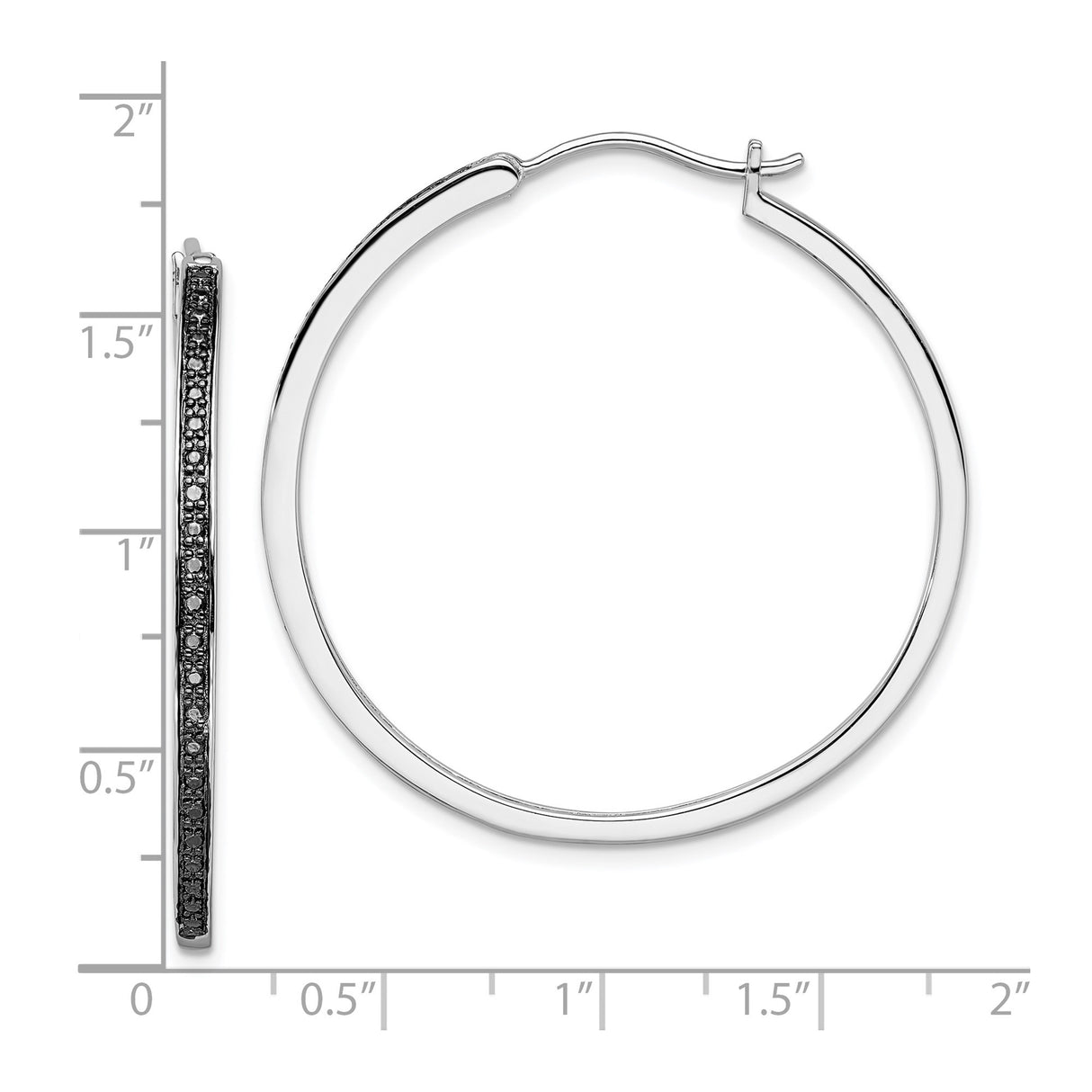 Sterling Silver Hoop Earrings with Black Diamond Accents, Sleek Modern Design for Women