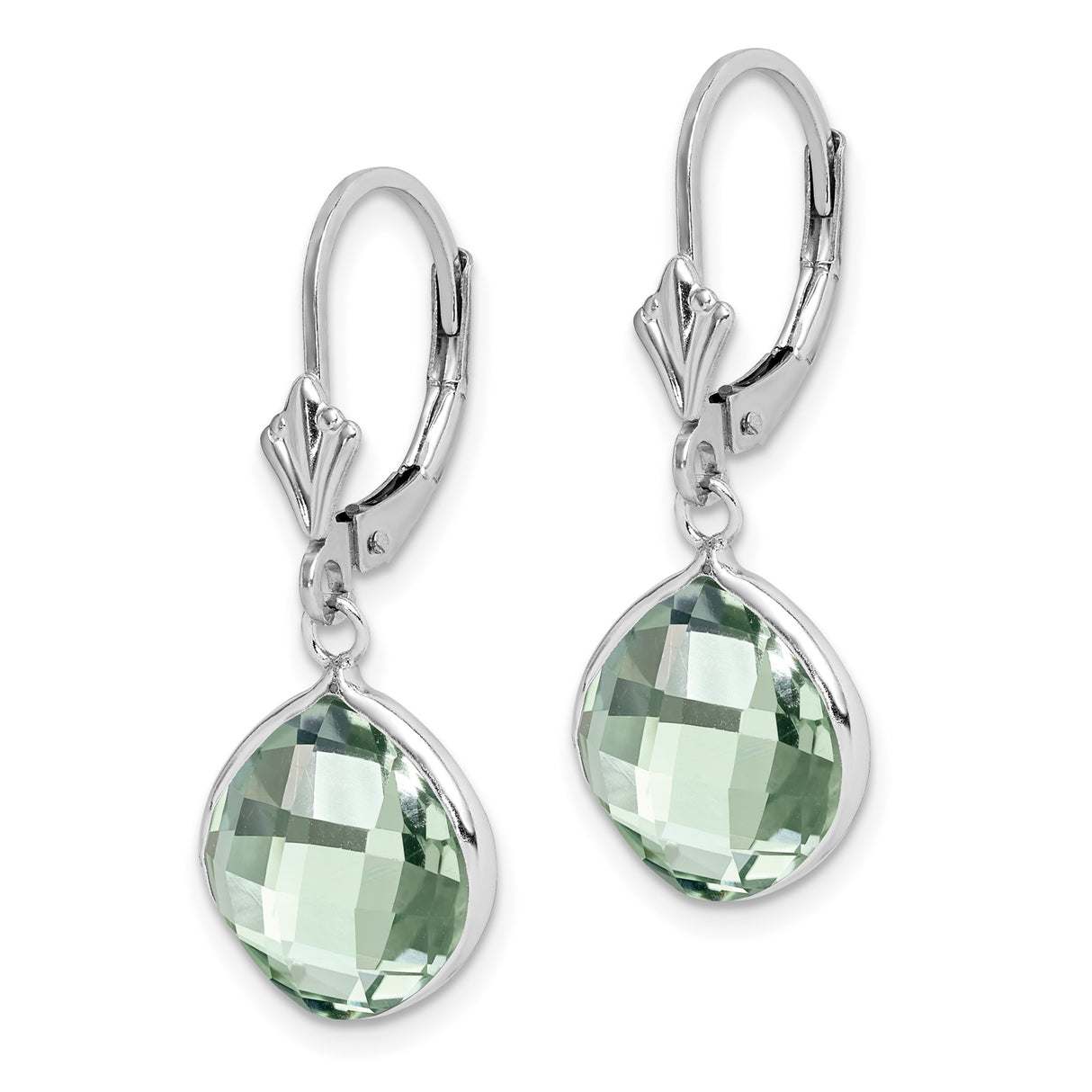 Sterling Silver Drop Earrings with Prasiolite Cushion Cut in Bezel Setting