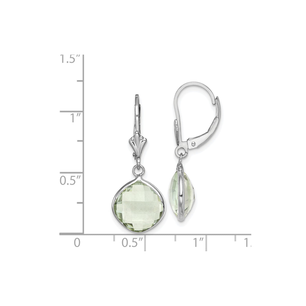 Sterling Silver Drop Earrings with Prasiolite Cushion Cut in Bezel Setting