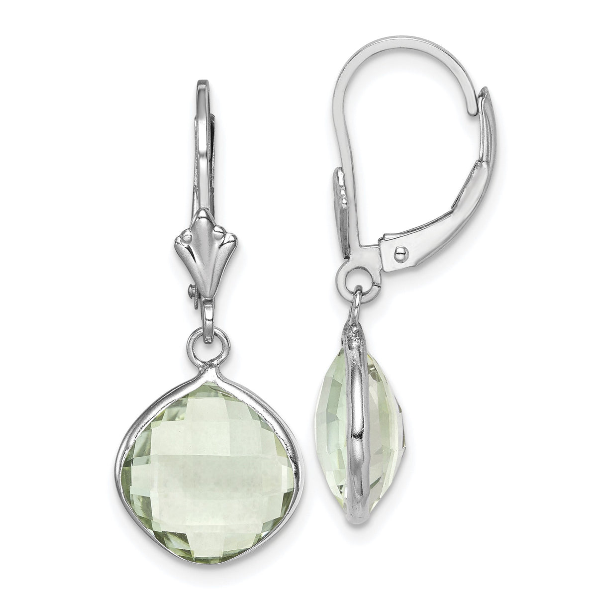 Sterling Silver Drop Earrings with Prasiolite Cushion Cut in Bezel Setting
