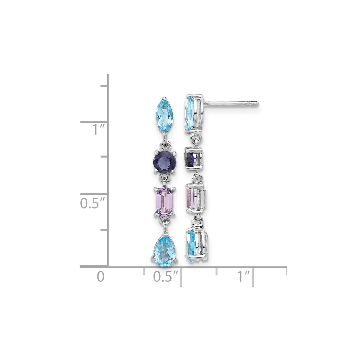 Sterling Silver Dangle Earrings with Amethyst and Swiss Blue Topaz, Multi-Stone Artisan Style
