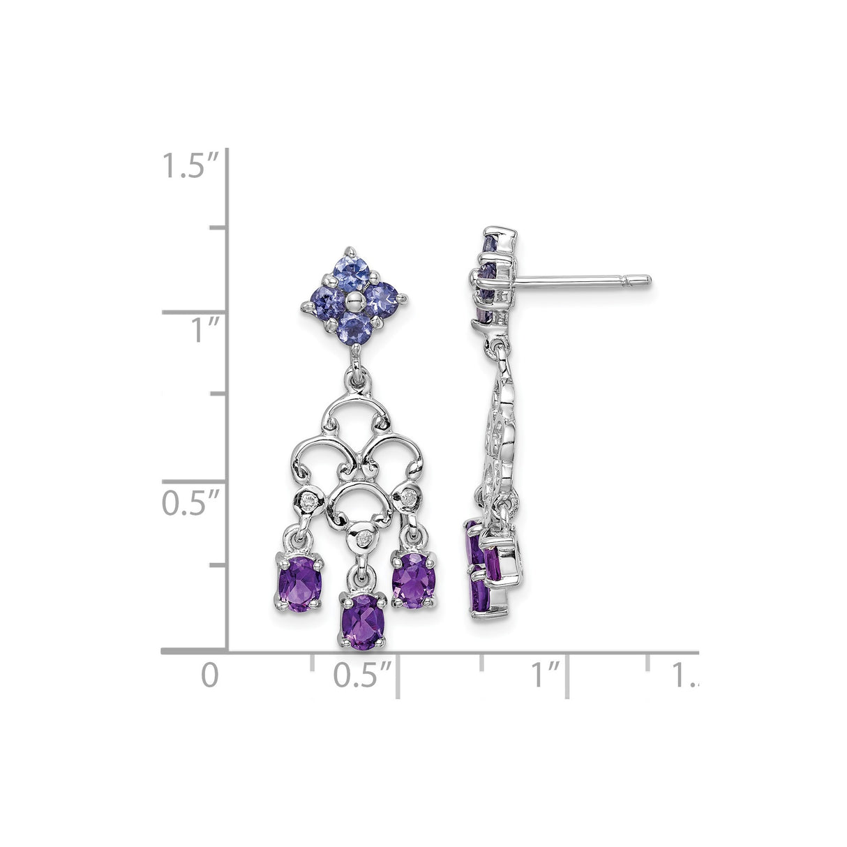 Sterling Silver Dangle Earrings with Amethyst and Iolite, Floral Chandelier Style for Women