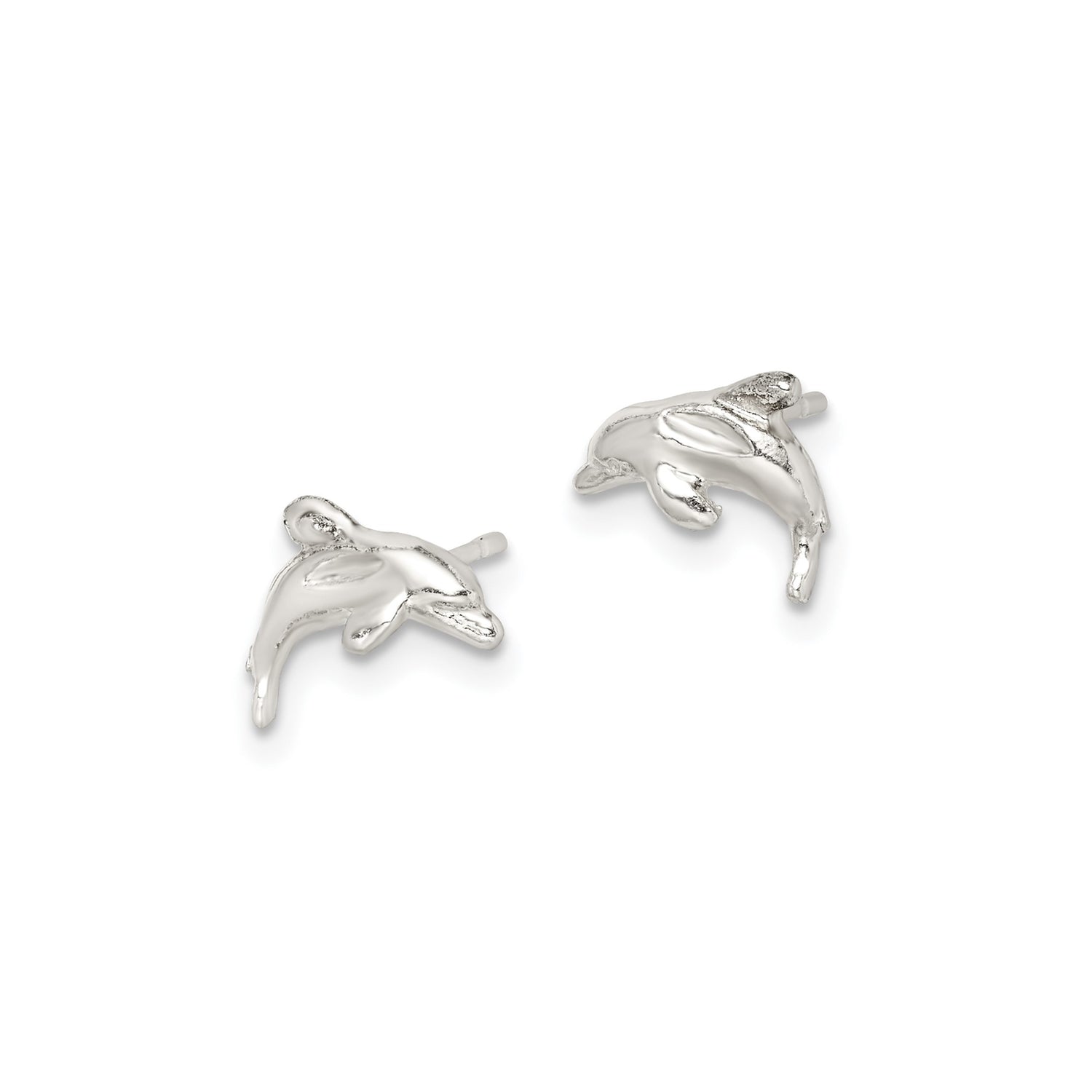 Sterling Silver Dolphin Stud Earrings, Leaping Ocean Animal Design for Women and Girls