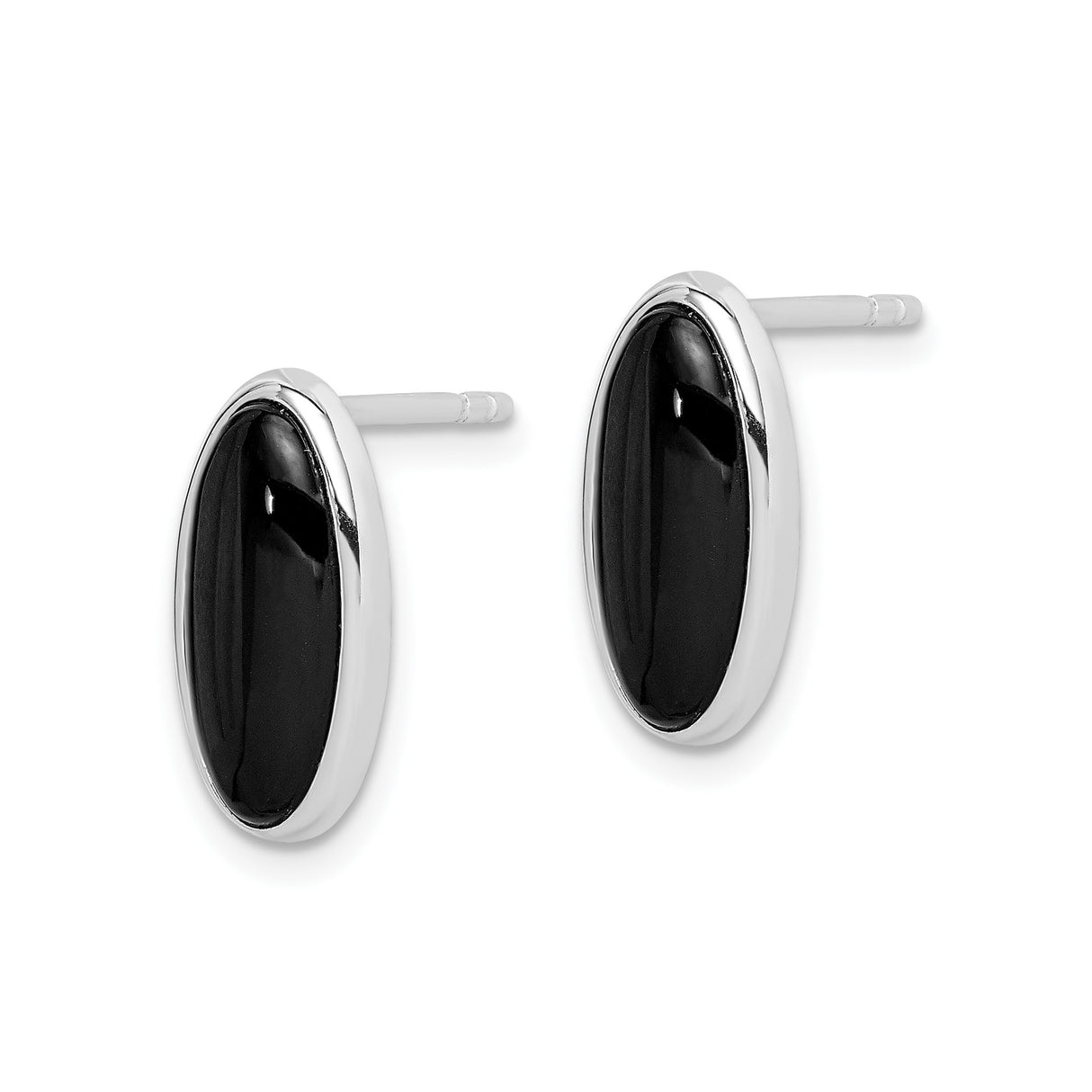 Sterling Silver Stud Earrings with Oval Onyx, Bezel Setting, Minimalist Design for Women