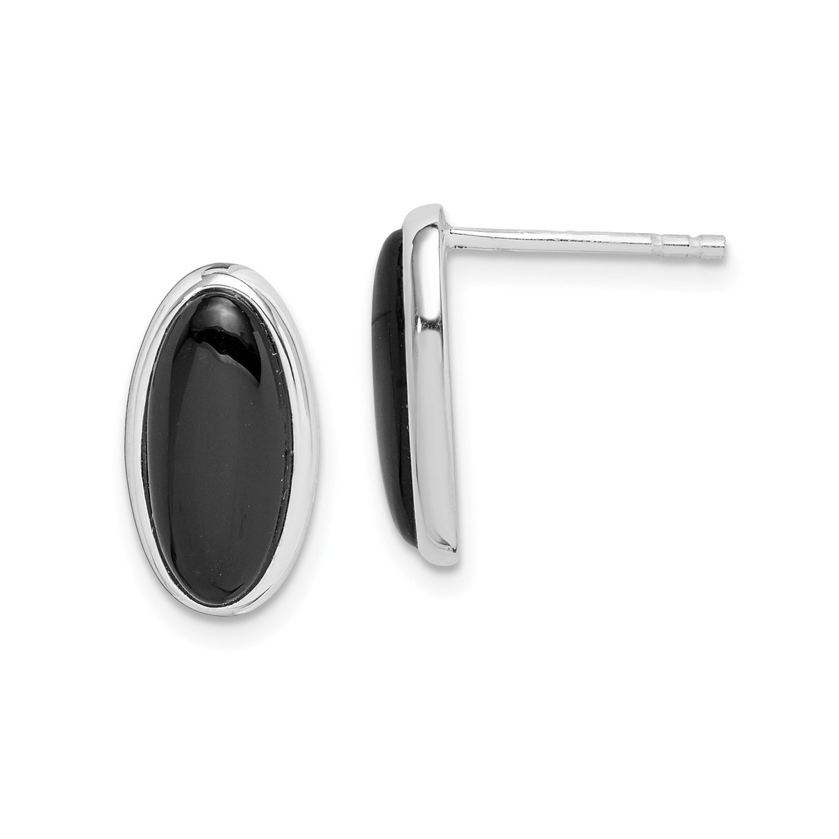 Sterling Silver Stud Earrings with Oval Onyx, Bezel Setting, Minimalist Design for Women
