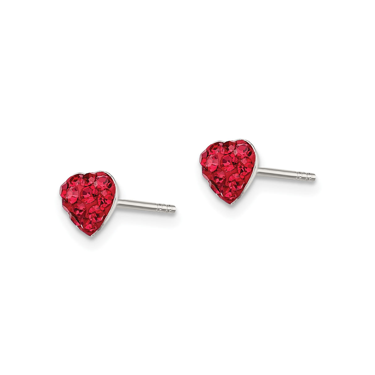 Sterling Silver Heart Stud Earrings with Red Crystal Accents, Romantic Design for Women