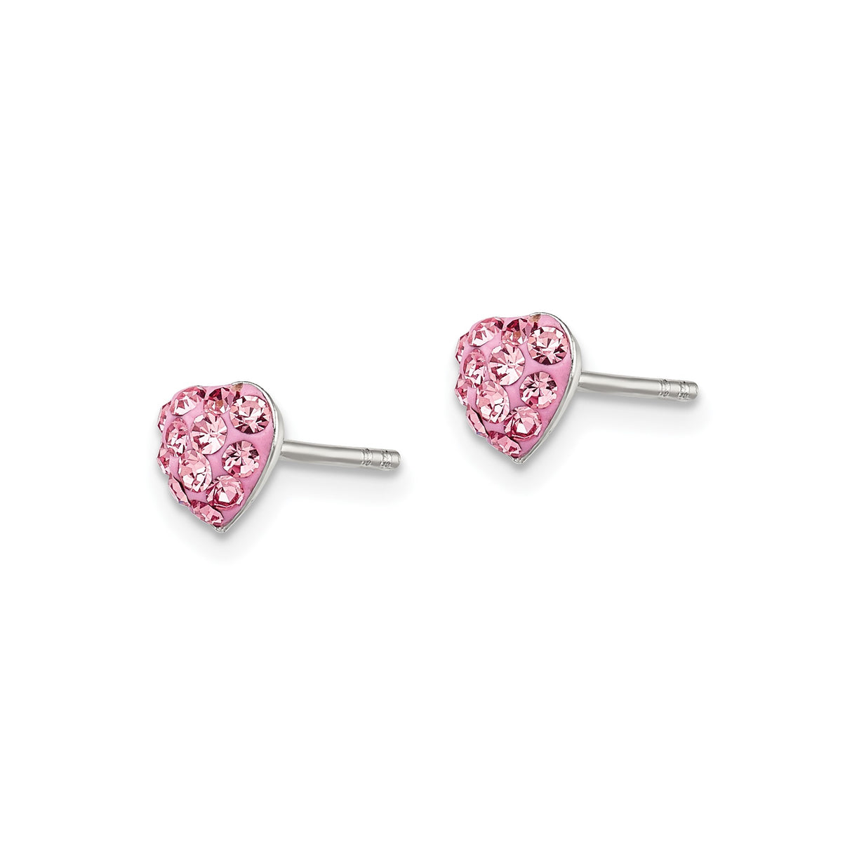 Sterling Silver Heart Stud Earrings with Pink Crystal Accents for Women and Girls