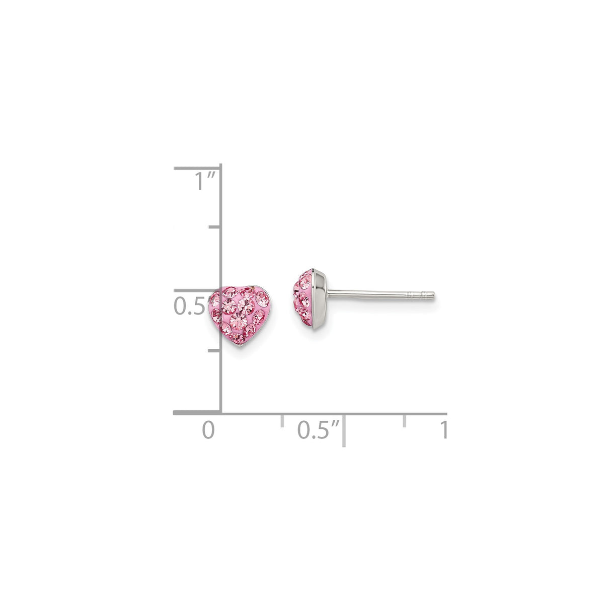 Sterling Silver Heart Stud Earrings with Pink Crystal Accents for Women and Girls
